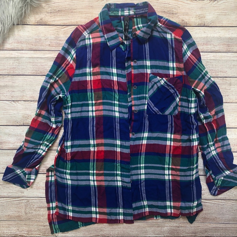 Seven7 Button Up Woman's Checkered Colorful - image 3